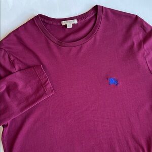 Burberry‎ Brit Burgundy Logo Luxury Long Sleeve Cotton Crewneck Tshirt Mens XL